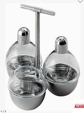 Alessi Stainless Steel and Crystal Glass Condiment Set